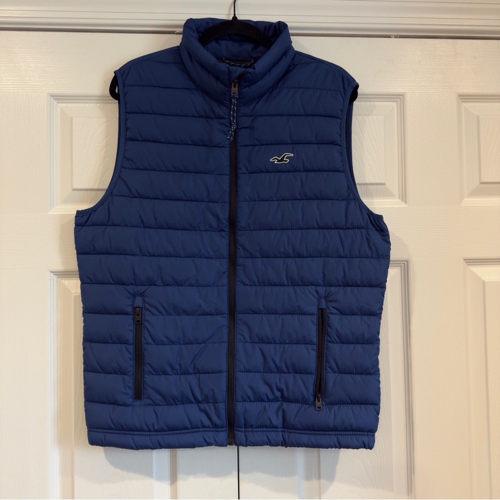 Hollister Blue Insulated Full Zip Vest Quilted Men Size L